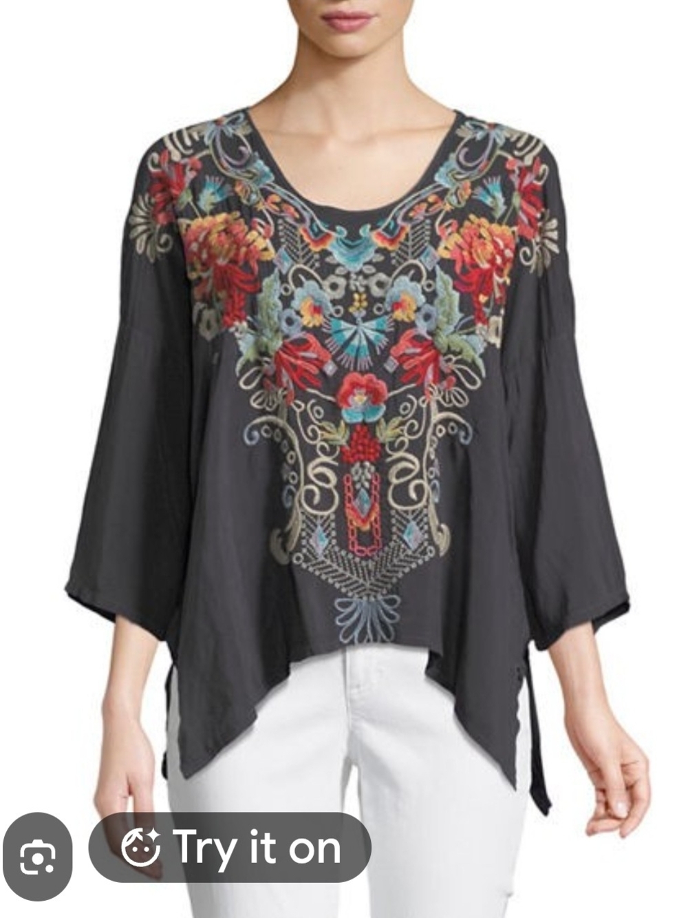 Johnny Was Valerie Floral Embroidery Blouse Size XS